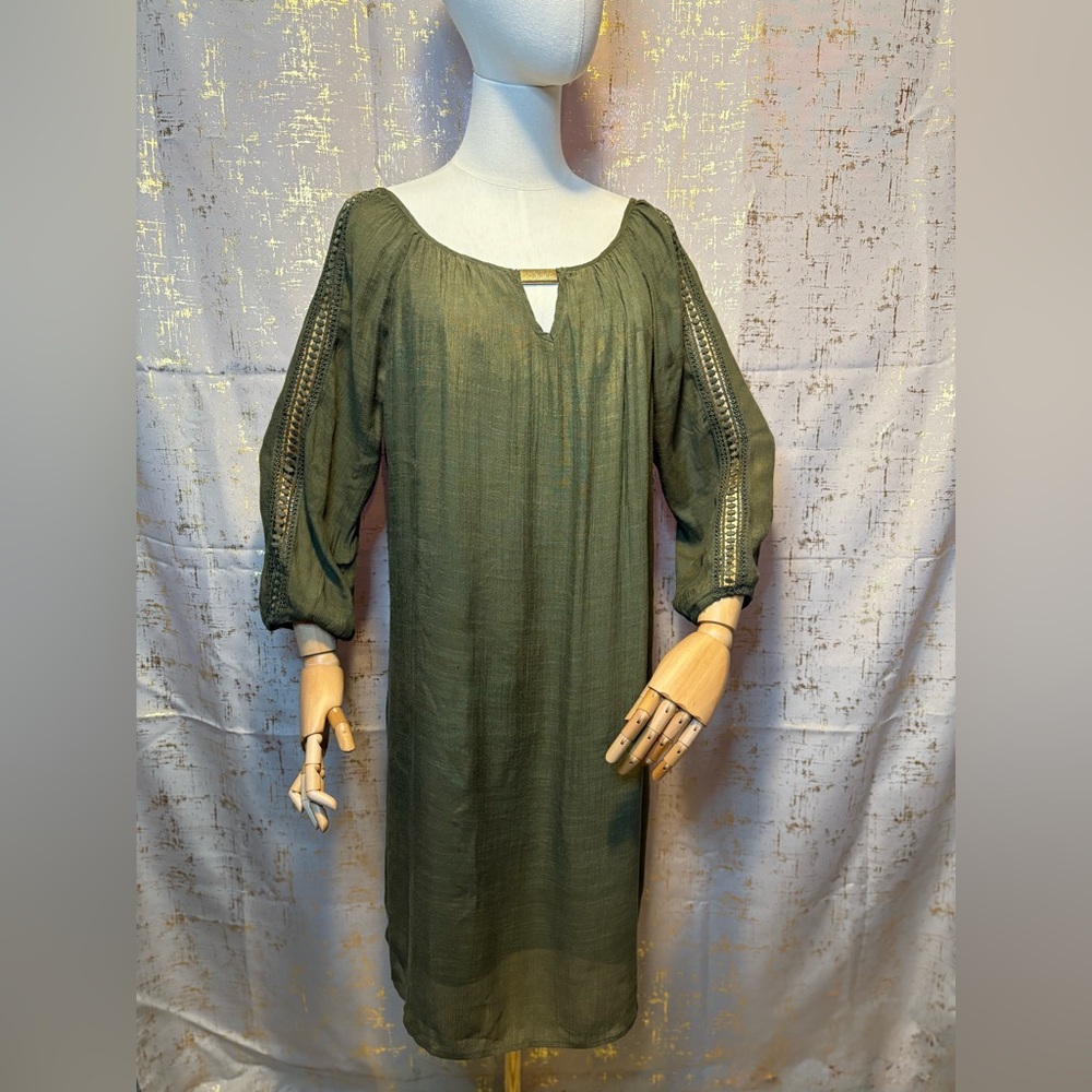 Olive Green Dress with Mesh Detail